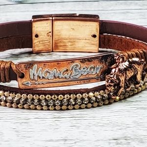Mama bear copper & genuine leather bracelet